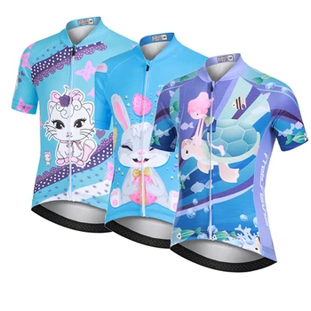 Детска велосипедна фланелка с къси ръкави и анимационни принтом, бързосъхнеща окото плат, дрехи за езда, планинско колоездене, велосипедна дрехи за момчета и момичета