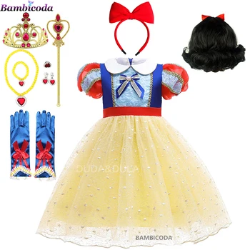 Рокли за cosplay, snow white с костюм на принцеса за момиченца, лятно детско празнична рокля с ръкави-фенерчета, рокля-пакет за новородени