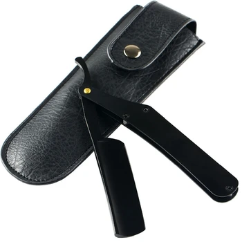 Мъжка самобръсначка от неръждаема стомана, защитен нож за рязане на брада, ръчно бръснач в сгънат вид с чанта