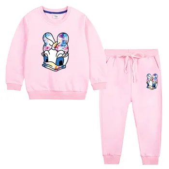 Есенен детски дрехи, hoody с герои от анимационни филми и панталони, модерен комплект Дрехи от две части за малки момичета, детски спортни костюми Daisy Duck