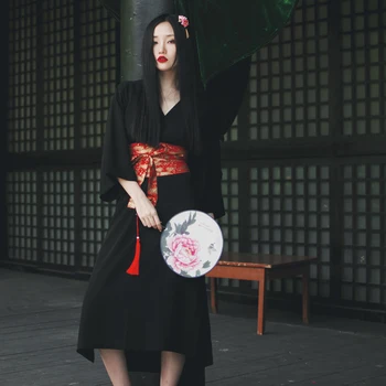 Японското кимоно традиционно японско кимоно черна юката нови дрехи оби японски костюм на гейша haori FF2033