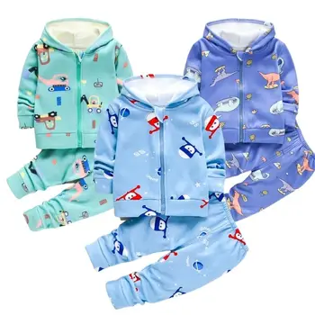 Комплект Дрехи за малки момчета, зимни дебели топли комплекти дрехи с герои от анимационни филми за деца, блузи, яке и панталони, детски костюм от 1 до 4 години