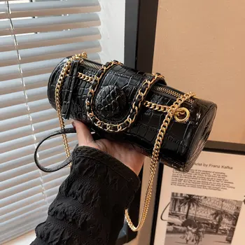 Дамска чанта с веригата от крокодилска кожа yj, универсална висококачествена кръгла чанта през рамо