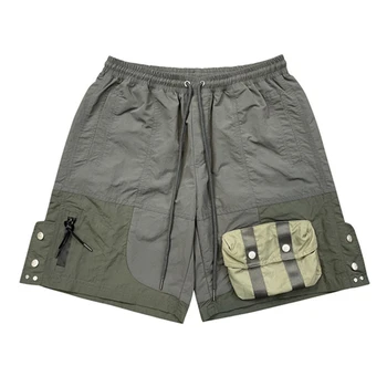 Летни мъжки спортни къси панталони в стил милитари с джоб с цип, без кацане, еластичен колан, градинска облекло