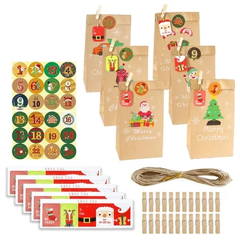 24 Комплект Коледни Торбички с Адвент-Календар, Календар за 24 Дни, Изработка на опаковки, Торбички За Коледното Парти, Коледна Украса (Многоцветни)