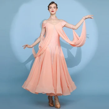 Романтичен модерен танцов костюм с пудра за чиста страст, рокля фея, рокля за валс, национален стандарт танцов костюм с диаманти