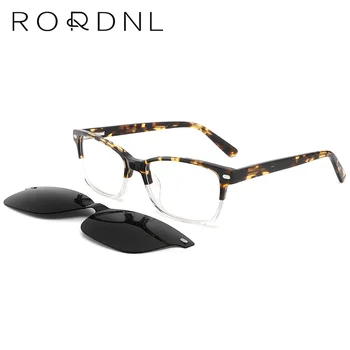 Оптични правоъгълни ацетатные слънчеви очила, дамски слънчеви очила на едро с рецепта, слънчеви очила за късогледство UV400, магнитен клип, поляризирани очила
