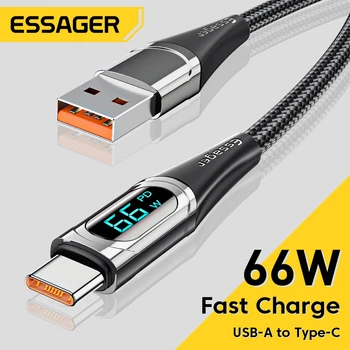 Essager Led 6A USB Type C Кабел За Huawei Honor 100 W/66 W Зарядно Устройство за Бързо Зареждане C USB Кабел За Данни, За да Poco Oneplus Samsung