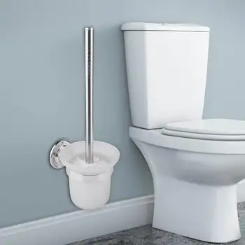 Четка за тоалетна от неръждаема стомана с основание, Стенни инструменти за почистване на тоалетната чиния, набор от тоалетни четки за баня