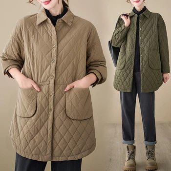2023 Есен-зима на Мода Нов Стил, със средна Дължина, с Лек и тънък памук сандвич Таблетка Ежедневни риза палто женски тенденция H182