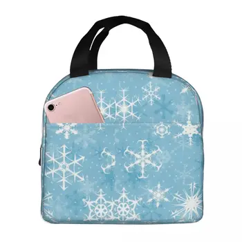 Snowflakes12 Термоизолированная чанта за обяд, изолирано чанта за bento, торби за Многократна употреба за хранене, обяд-бокс с голям капацитет, Пътен учител