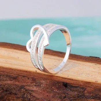 Изискан дамски пръстени във формата на половини на сърцето, двоен пръстен с кристали във формата на сърце, любовно пръстен за жени, подарък за сватбени партита