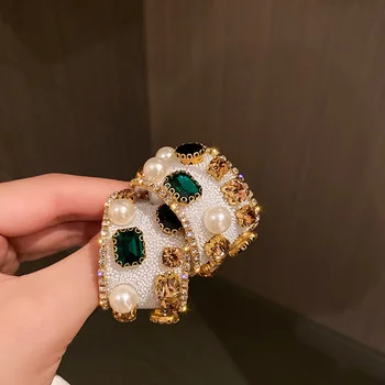 FYUAN Реколта цветни обеци-пръстени с перли и кристали, геометрични бели черни обеци за жени, ефектни бижута