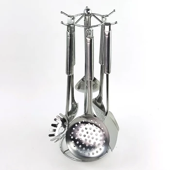 7 бр. комплект кухненски прибори Силни инструменти за готвене от неръждаема стомана, клещи, гребло, лъжица за дома за готвене