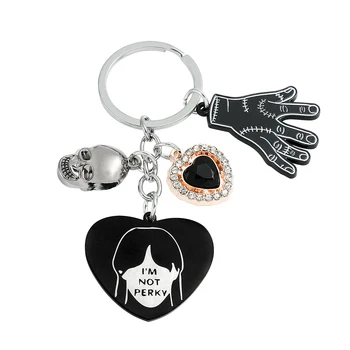 Ретро ключодържател Wednesday Addams с хрустальным Сърце и черепа, ръчно окачване, ключодържател, аксесоари за семейство Адамс, ключодържателя с ключовете от колата