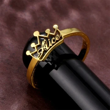 Лични пръстени с корона за жени от висококачествена неръждаема стомана, Персонализиран подарък, Уникални бижута, Годежен пръстен за двойки