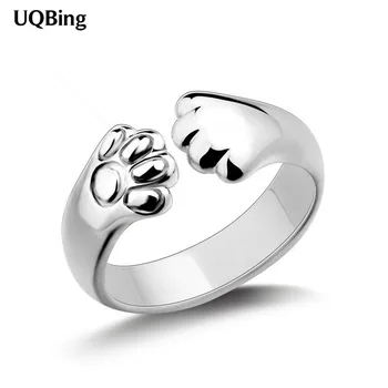 Красиви дамски пръстен на пръста си с котешки Лапой Сребро, бижута, подаръци