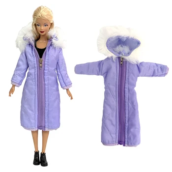 1 бр. Лилава памучни блузи, палта за кукли Барби, рокля, дългата дреха, яке с цип, зимни дрешки за кукли 1/6, аксесоари за играчки