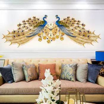 Любовен грим крилата на летящ паун стенен часовник в хола благоприятна атмосфера луксозни стенни диаграми тъпо кристални декоративни часовници