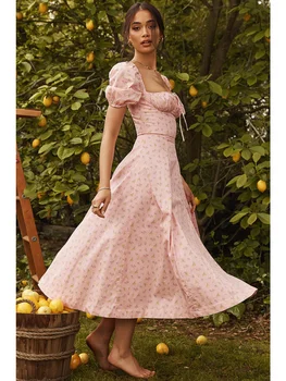 Marwin 2023, ново лятно винтажное рокля с флорални принтом, буйни ръкави, градинска облекло дантела, рокля до коленете, без презрамки, vestido