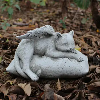 Статуята на котка Спи на възглавница, статуетка-маркер за гроба, градински интериор