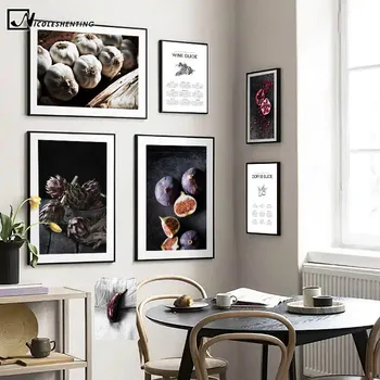 HD Принт, Зеленчуци, чесън, артишок, Художествен плакат с храна, кафе напитка, кухненски художествена живопис с маслени бои, платно, стенни живопис, интериор на трапезария