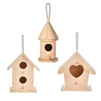 Креативен дървена къщичка колибри с окачен на въжето, Украса за дома, модел 