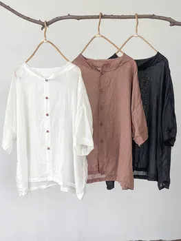 Дамски свободна тънка блуза, с рами, дамски реколта лятна риза, дамски блузи с парцаливи Рами 2023