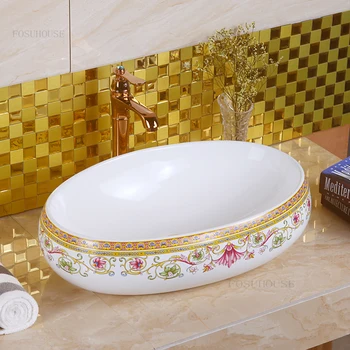 Луксозни Мивки в скандинавски стил, творчески санитария за баня, домакински мивка над тезгяха, Лесен овалния модерен тоалетна-мивка