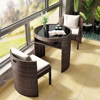 Маса и стол за почивка на балкона, чай масичка и стол, комбиниран ротанговый стол, табуретка от три части, по една за съхранение в двора
