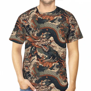 Мъжки безпроблемна тениска с 3D принтом дракон, унисекс, свободни топове от полиестер с изображение на дракон, плажни ризи