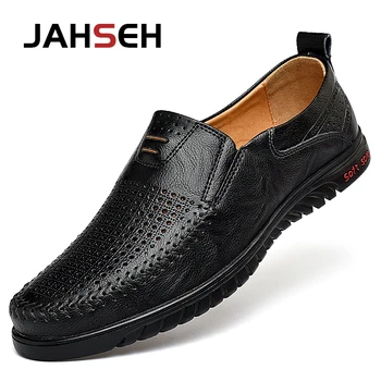 Мъжки обувки от естествена кожа, луксозни маркови ежедневни лоферы без закопчалка, мъжки мокасини, италианска черна мъжки обувки за шофиране