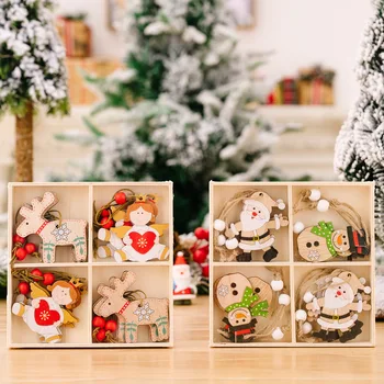 Дървена окачване Сладък cartoony Лосове, дървени трески, творческа декорация от четири съдебни решетки, Коледна елха, детски материали за diy