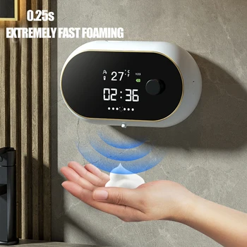 USB Зареждане Автоматичен Пенообразователь за сапун Безконтактен сензор за Температура на Течна Пяна, Дисплей, Време, Монтиране на стена, Дезинфектант за ръце