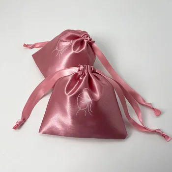 Персонализирани чанти с логото на съвсем малък, Обичай Торбички за опаковане на бижута, чанта за сватбени подаръци, розова коприна атласное подарочное саше 50 бр.