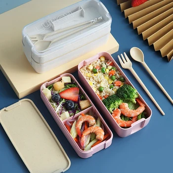 Детска кутия за Bento Запечатан контейнер за обяд с пръчици за хранене Сладко обяд-бокс, безопасни за съдомиялна машина и микровълнова фурна съд за обяд