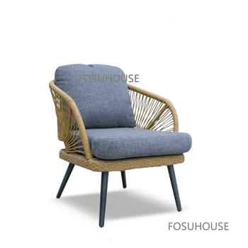 Обзаведени с мебели от ратан, уличен стол за тераса във вътрешния двор, диван от ратан, дизайнерски единични двойни комбинираната плажни столове