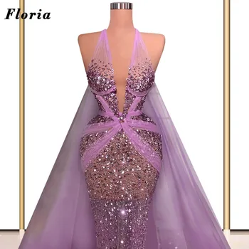 Floria Елегантни лилаво вечерни рокли с пайети за сватби, индивидуални иллюзионные мъниста, Рокли на Знаменитости, женствена рокля за бала 2023