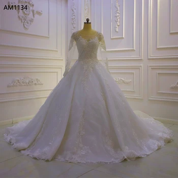 Дантелено сватбена рокля AM1134 с дълъг Ръкав
