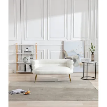 Диван за почивка със златни крака, Съвременното Широко стол за барел, Стол за почивка, идеален за малки помещения, лесно се монтира (бял)