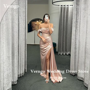 Verngo Елегантни вечерни рокли с отворени рамене, розов руж, дамски официални рокли с плисета и цепка, секси рокли за абитуриентски бал, вечерна рокля 2023