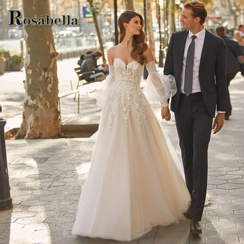 ROSABELLA Vintage llusion Апликация Сватбени рокли за жени Сватбена рокля Vestidos De Новия Brautmode Personised Plus