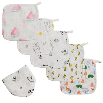 4 Слой бебешка квадратен кърпи, лигавник за хранене, марлево-в памучна кърпа от оригване за деца, носна кърпа, кърпа за пот, кърпа за миене на лицето на новороденото