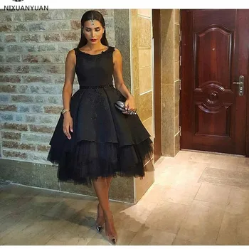 Модерни черни рокли за бала с Дължина до чай 2023, вечерна Рокля без ръкави, тюлевая пола, арабско рокля за бала в Дубай