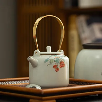 Чайник Beam в японски стил, керамичен чайник, чай кунг-фу, заварочный уред за приготвяне на чай, домакински цвете чай с ръчно рисувани в стил ретро, единния чайник