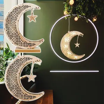 Рамадан Карим Настолна Лампа Рамадан Декорации DIY Занаятите лека нощ 3D Дървена Форма на Луната лека нощ EID Mubarak Light