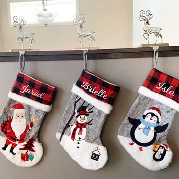Коледни чорапи, Персонални празнични Семейни чорапи с бродирани име, Коледни подаръци, Чорапи за декорация на дома