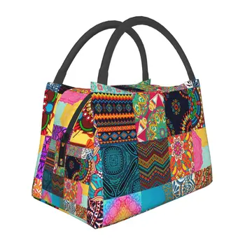 Чанта за обяд от африка принтом, мозайка, цветни естетичен обяд-бокс, училищна чанта-хладилник за момичета, водоустойчив термосумки за обяд