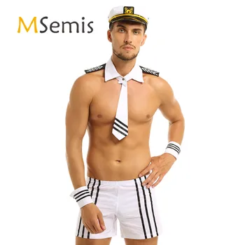 Мъжки костюм на полицай СПИРАЛАТА с кепкой, секси костюми за ролеви игри в стил моряк, карнавальная униформи СПИРАЛА, шорти с кепкой, яка, копчета за вратовръзка