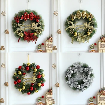 Коледен венец, Украса за врати, Монтиране на украса, Плодове Венец от изкуствен ратан за Коледно парти, Декорация за прозорците на къщата Навидад 2023